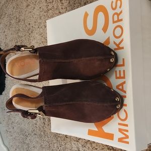 KORS Michael Kors suede chocolate brown mule ankle strap heels BRAND NEW IN BOX
